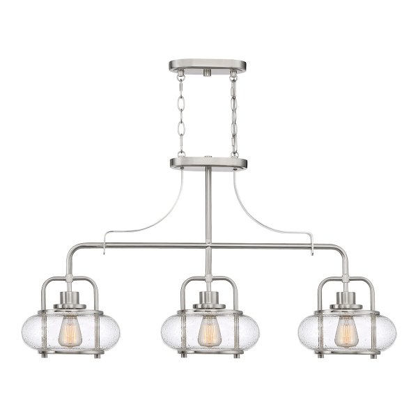 Lampa wisząca Trilogy - 3 źródła światła - Szczotkowany nikiel Szkło z bąbelkami powietrza owalne szklane klosze elegancka nowoczesna QZ-TRILOGY-ISLE-BN QUOIZEL