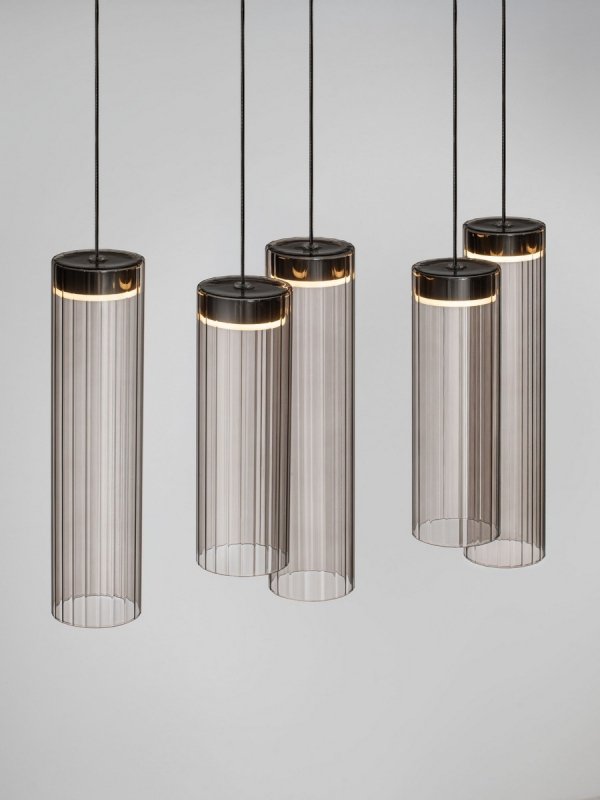 Lampa wisząca wielopunktowa LED szklane tuby szara z wgłębieniami dekoracyjna klasyczna minimalistyczna Luces Exclusivas