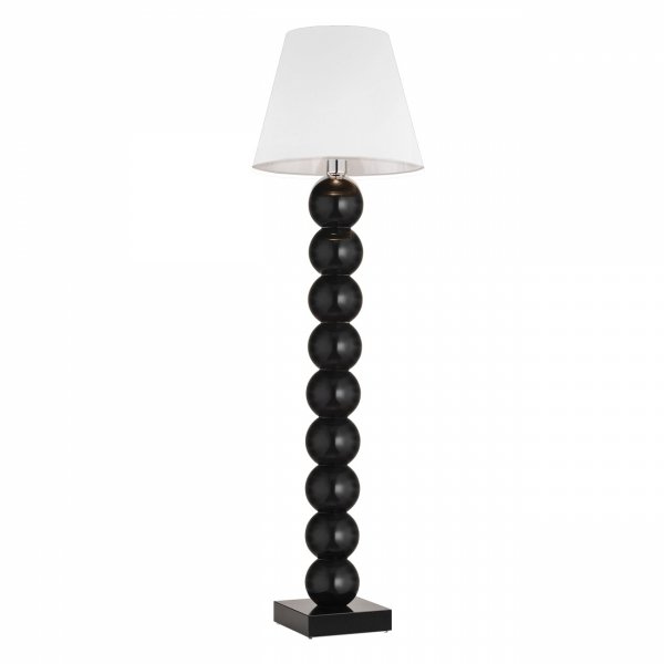 Lampa podłogowa stojąca dekoracyjna designerska czarne kule szkło tkaninowy biały abażur el.chromowane FUDŻI 4059 Argon