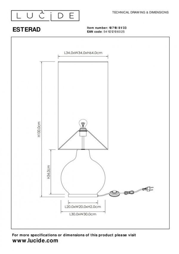 Abażurowa Lampa Stojąca Loft ESTERAD 10719/81/33 LUCIDE