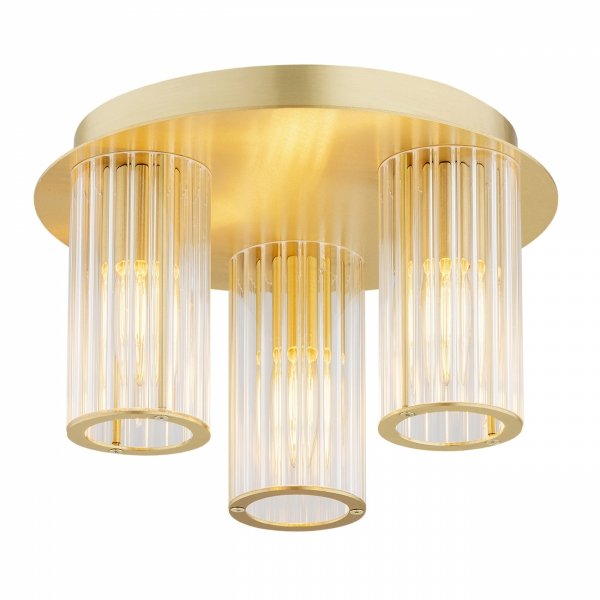 Plafon nowoczesny elegancki 3-płomienny 30 cm mosiądz szkło transparentne ryflowane tubki glamour HAMPTON 6304 Argon