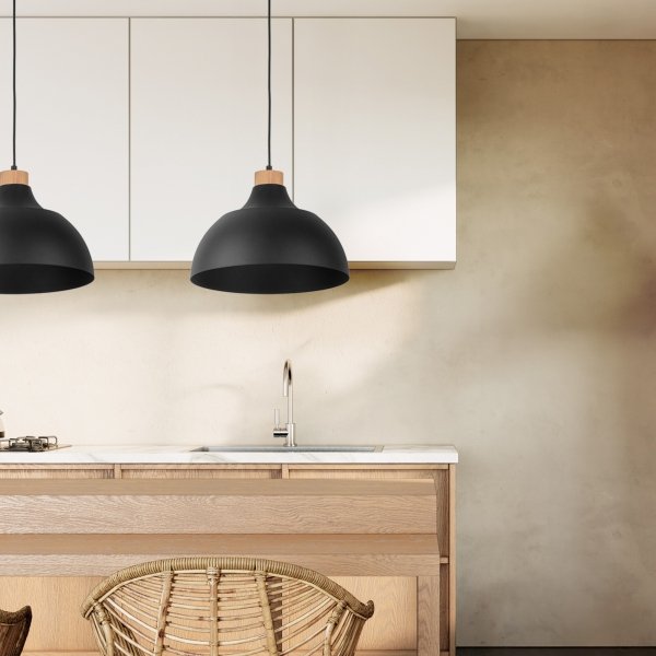 Minimalistyczna lampa wisząca w stylu rustykalnym czarna z elementem drewnianym CAP BLACK 2071 TK-Lighting 