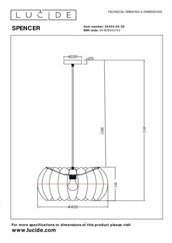 Lampa Wisząca Designerska SPENCER 34445/40/30 LUCIDE