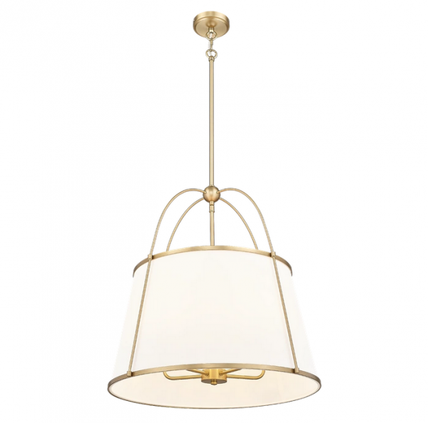 Klasyczna lampa wisząca mosiężna abażurowa dekoracyjna z geometrycznym detalem SAVANNAH P05545BR-WH