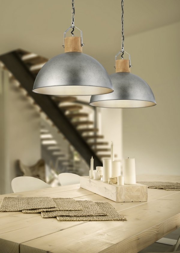 Nowoczesna lampa wisząca nad stół w stylu loft kolor nikiel element drewna DELHI 303400167 TRIO