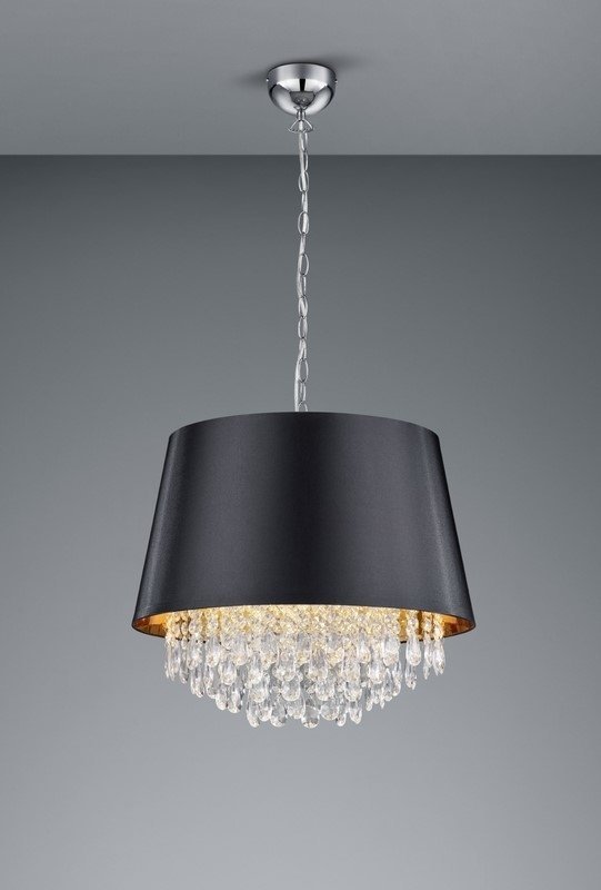 LAMPA WISZĄCA Z CZARNYM BAŻUREM I KRYSZTAŁAKMI ŻYRANDOL W STYLU GLAMOUR