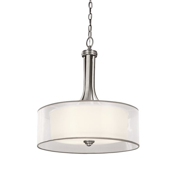 Duża lampa wisząca Lacey 4 źródła światła antyczny pewter okrągły biały abażur nowoczesna minimalistyczna KL-LACEY-P-L-AP KICHLER