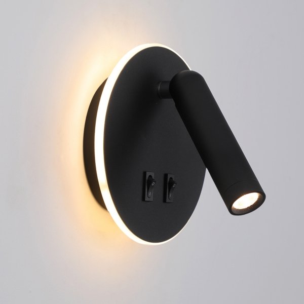Okrągły czarny kinkiet ścienny led z wyłącznikiem Furla Italux WL-53742-1-BK regulowany sypialniny podświetlany led