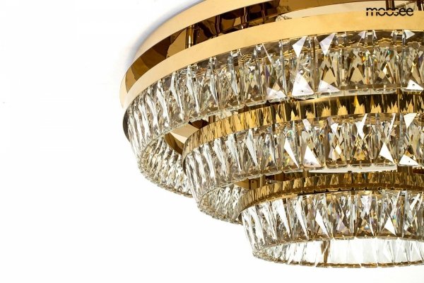 Lampa sufitowa plafon LED w stylu glamour kryształowa okrągła SAVOY 3 złota MSE1501100531 Moosee King Home