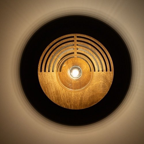 Dekoracyjny nowoczesny drewniany okrągły kinkiet ścienny szklany bursztynowy klosz w stylu boho LUNAR WOOD 11013 TK-Lighting