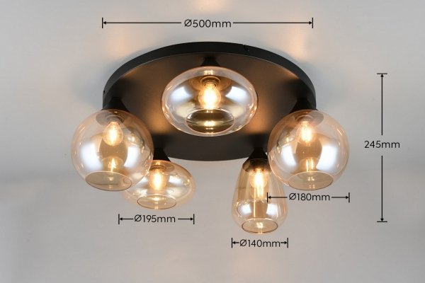 Nowoczesny plafon lampa sufitowa czarna szklane klosze uniwersalna minimalistyczna LUMINA 617030513 Trio