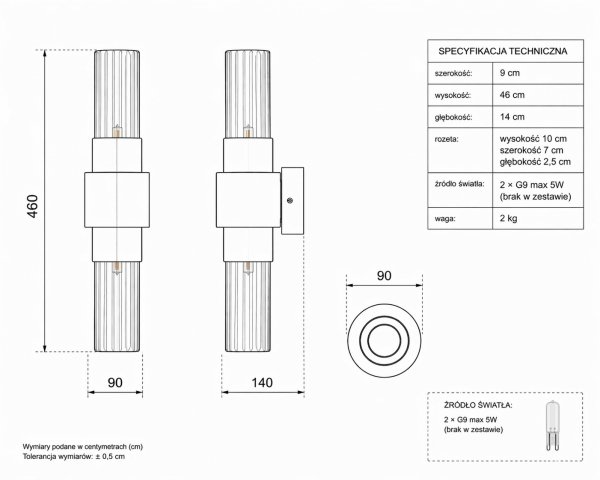 Lampa ścienna kinkiet złoty tuba z ryflowanego szkła 46cm minimalistyczny klasyczny GLOW ST-DW7790 Step Into Design