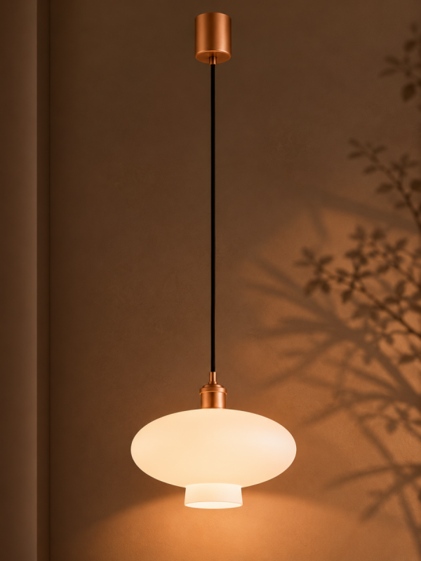 Szklana lampa wisząca TRESCO 8980 Argon Mleczne Szkło Miedziane detale