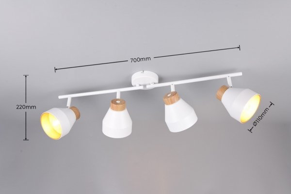 Nowoczesny plafon lampa sufitowa 4-płomienna biała regulowana klasyczna uniwersalna metalowa drewniany dekor VALENTIN R81924031 Rl