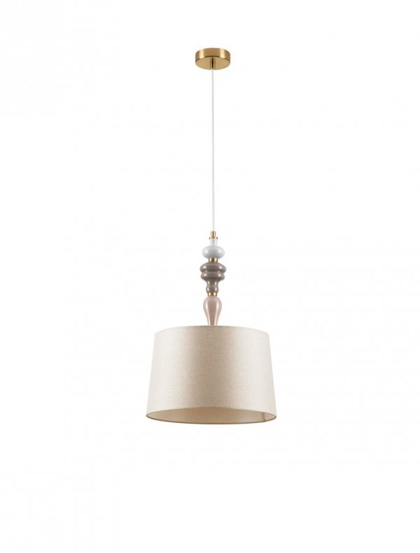 Klasyczna lampa wisząca z dekoracja ceramiczną i beżowym abażurem ALEM LE44201 Luces Exclusivas