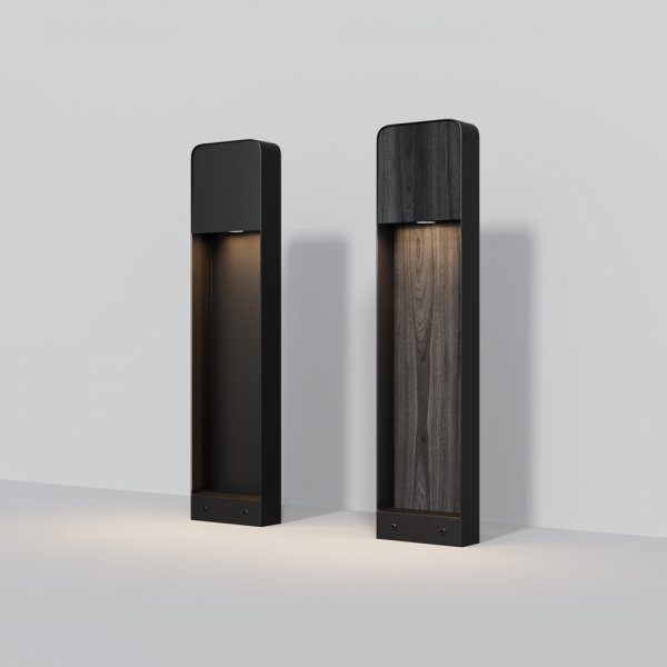 Designerskie oświetlenie zewnętrzne LED czarny wzór drewna słupek Porte MAYTONI O481FL-L7BWD3K