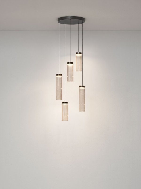 Lampa wisząca wielopunktowa LED szklane tuby szara z wgłębieniami dekoracyjna klasyczna minimalistyczna Luces Exclusivas