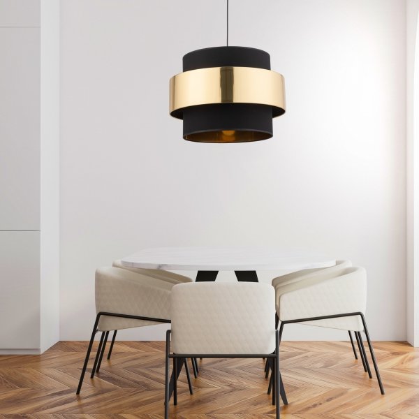 Czarno złota lampa wisząca dekoracyjny podwójny abażur w stylu hampton nad stół do salonu jadalni sypialni CALISTO 1 4376 50cm TK-Lighting