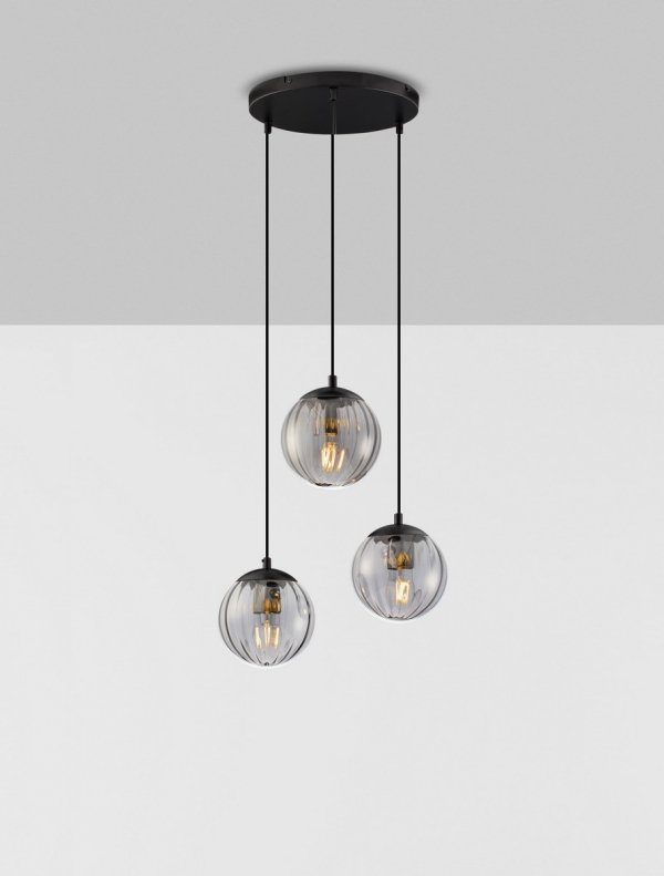 Klasyczna lampa wisząca potrójna czarna szklane kule minimalistyczna uniwersalna dekoracyjna elegancka CELONDA LE45219 Luces Exclusivas