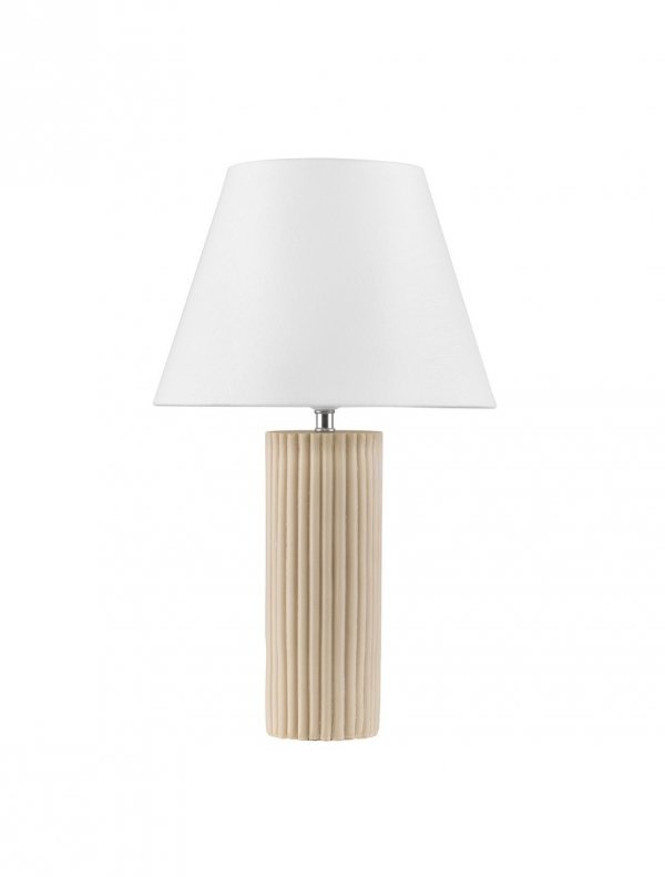 Lampka stołowa nocna podstawa z kamienia przegrzebkowego tkaninowy biały abażur boho rustykalna industrialna VANZURO LE45283 Luces Exclusivas