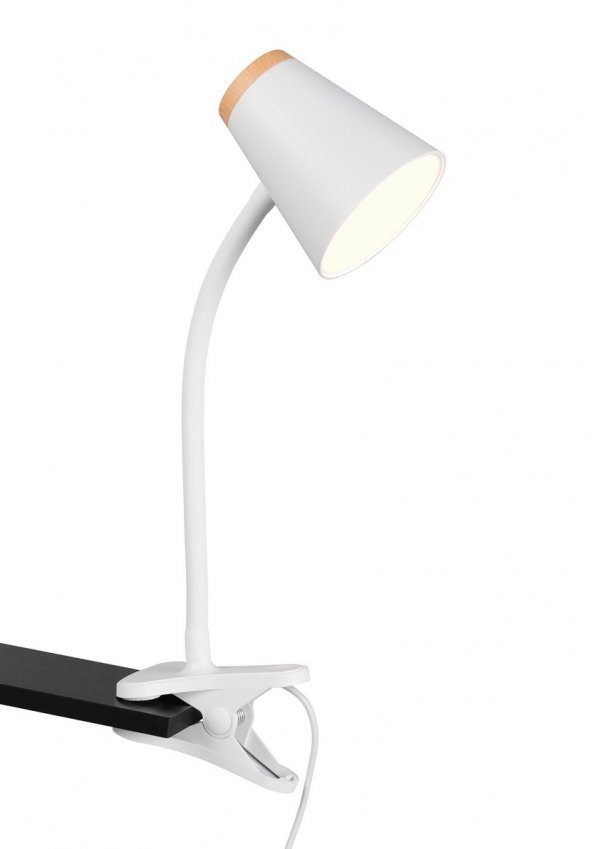Lampa biurkowa nocna na klipsie LED biała minimalistyczna klasyczna nowoczesna drewniany dekor PONGO R25831101 Rl