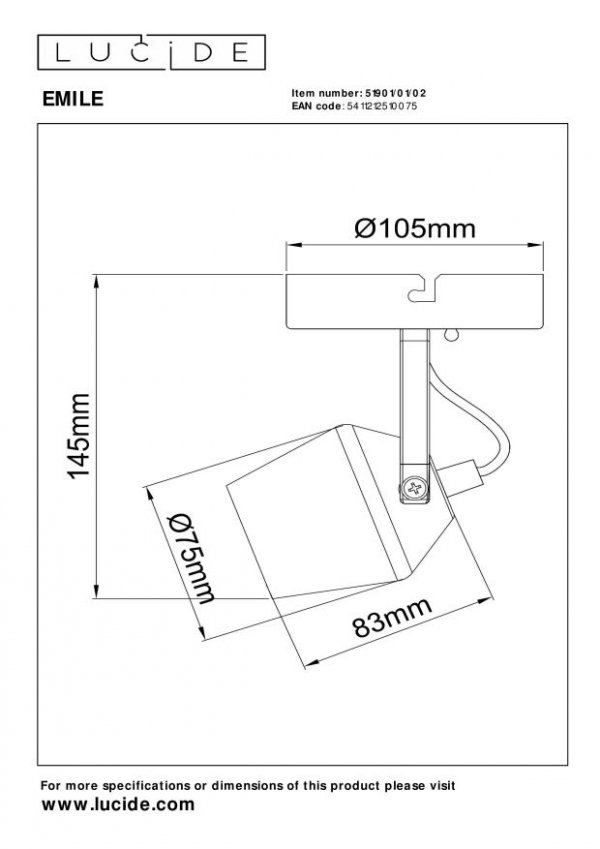 Nowoczesny plafon lampa sufitowa czarno-złota regulowana na wysięgniku uniwersalna minimalistyczna metalowa EMILE 51901/01/02 Lucide