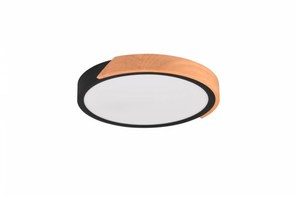Okrągły nowoczesny czarny plafon sufitowy LED z elementem drewna JANO R67201132 RL