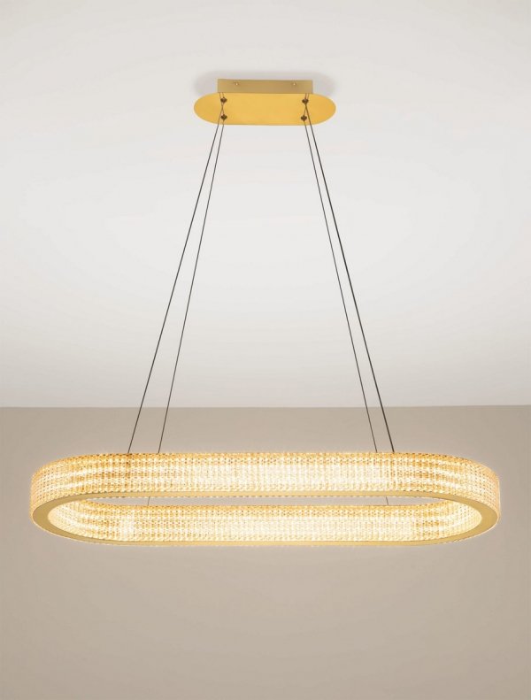 Złoty Żyrandol w Stylu Art Deco Luces Exclusivas YOTAU LE44730 Owalna Lampa Wisząca Nad Stół