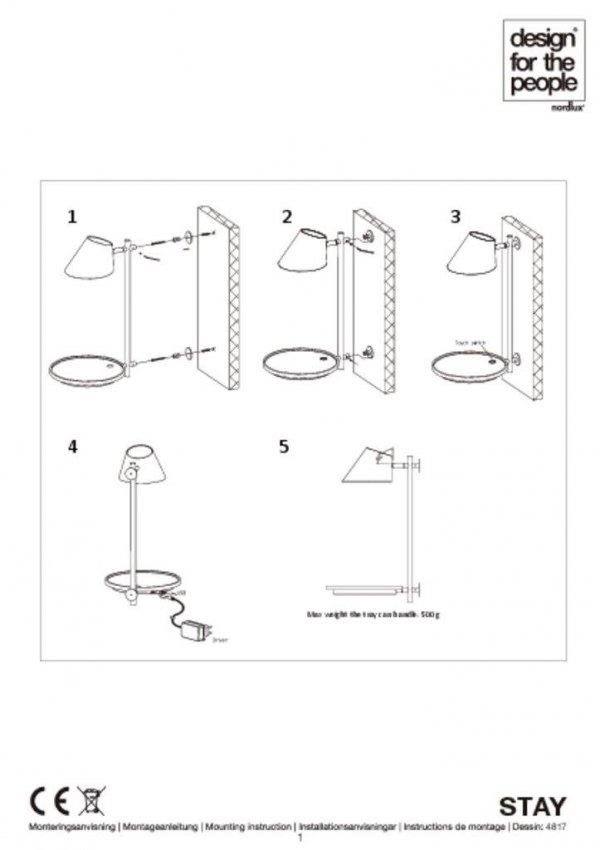 DESIGNERSKI KINKIET ŚCIENNY Z PÓŁKĄ I ŁADOWARKĄ USB DESIGN FOR THE PEOPLE STAY 48171003