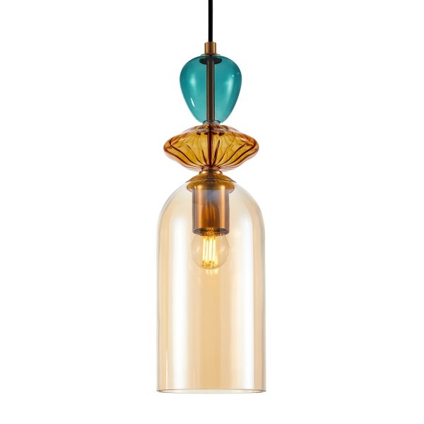 Designerska Lampa Wisząca Szklana Bursztynowy Klosz BUSCO PND-30263-1C-BRO-AMB ITALUX