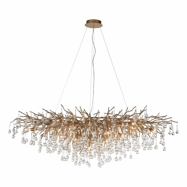 Złota lampa wisząca Paul Neuhaus ICICLE 2031-11 z kryształowymi elementami ozdobnymi na tle eleganckiego salonu.