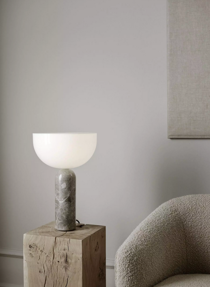 Lampka stołowa nocna półokrągła szary marmur nowoczesna designerska dekoracyjna na komodę 45cm Kizu 20412 New Works