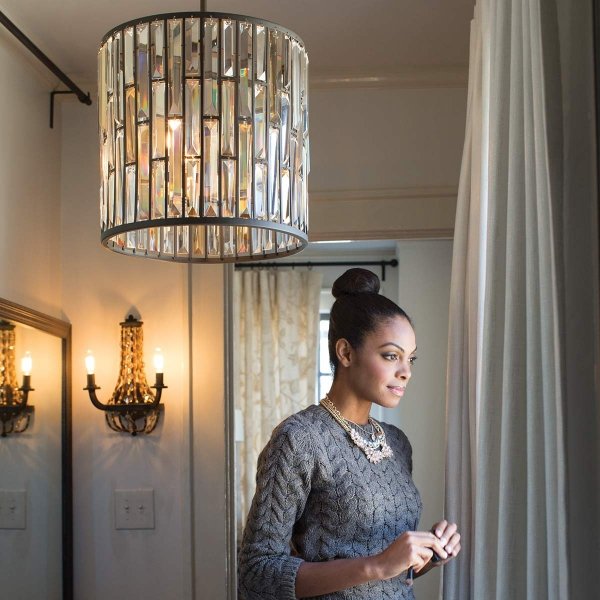 Lampa wisząca Gemma 3 źródła światła Vintage brąz bursztynowe kryształy glamour okrągła tuba HK-GEMMA-P-B-VBZ HINKLEY