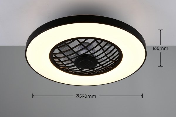 Nowoczesna lampa sufitowa z wiatrakiem LED czarna okrągła klasyczna minimalistyczna zmiana kolorów ściemnialna na pilota LINKÖPING R64462102 Rl