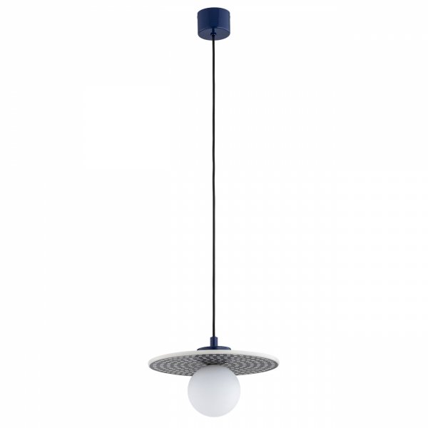 Lampa wisząca ceramika Bolesławiec granatowy płaski talerz w kropki ręcznie zdobiona designerska wyjątkowa BOLL 8950 Argon x Manufaktura w Bolesławcu 