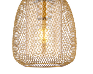 Dekoracyjna Lampa Wisząca w Stylu Loft Złota Siateczka Szklany Brusztynowy Klosz AMIRIA PND-28612-GD-AMB ITALUX