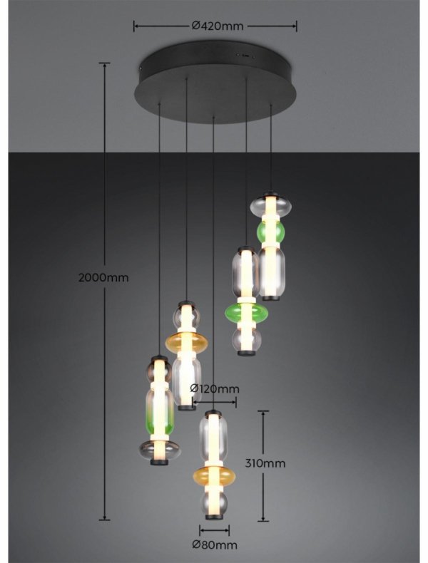 Lampa wisząca LED wielopunktowa nowoczesna szklane klosze kolorowe designerska ściemnialna MINERVA 334330517 Trio 