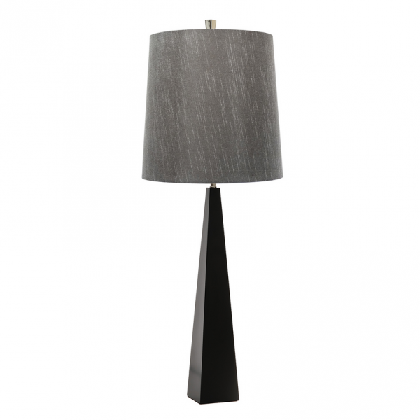 Nowoczesna lampa stołowa czarna salonowa z szarym abażurem ASCENT ASCENT-TL-BLK Elstead Lighting polerowany nikiel