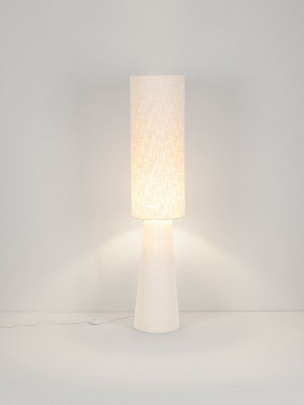Lampa podłogowa stojąca lniana abażurowa biała rystykalna boho industrialna Luces Exclusivas