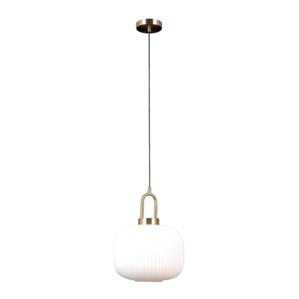 Minimalistyczna lampa wisząca FOSSE Italux PND-408817-1-HBR-WH karbowany klosz biały do jadalni nad wyspę stół art deco