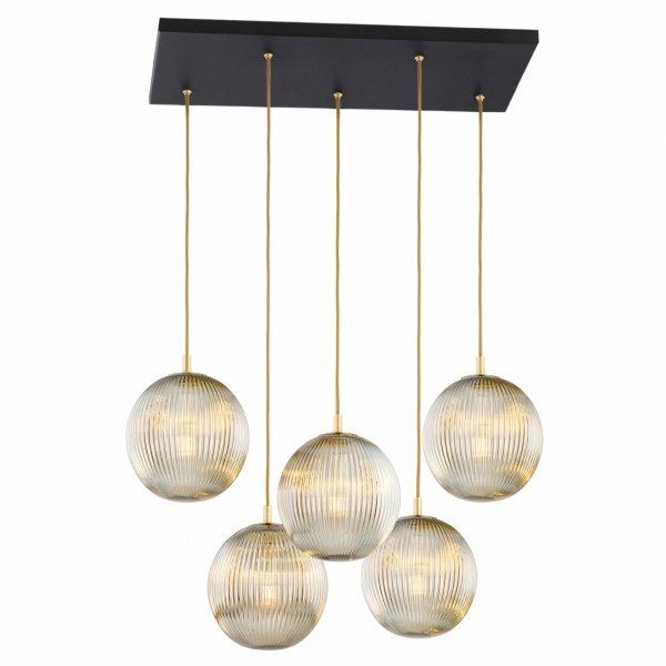 Duża lampa sufitowa wisząca glamour nad stół do jadalni 5 płomienna szklane kule prostokątna podsufitka PALOMA 2189 Argon