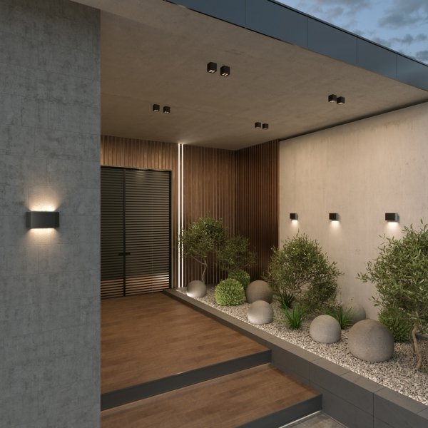 Nowoczesna lampa zewnętrzna sufitowa LED kwadratowa metalowa grafitowa Ares MAYTONI O309CL-L8GF3K