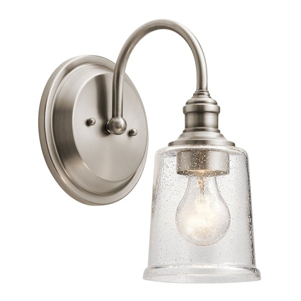 Kinkiet Waverly - 1 źródło światła - Klasyczny pewter Szkło z bąbelkami powietrza nowoczesny minimalistyczny uniwersalny KL-WAVERLY1-CLP KICHLER