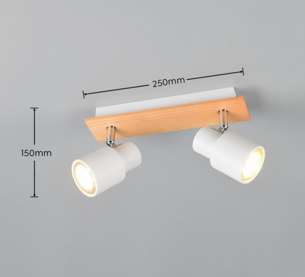 Nowoczesny plafon lampa sufitowa podwójna biała regulowana klasyczna uniwersalna metalowa drewniana podstawa PIERRE R81982031 Rl