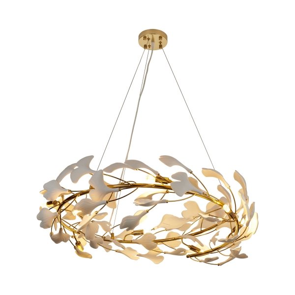 Dekoracyjna nowoczesna biała lampa wisząca ceramiczne listki 8 źródeł światła okrągła designerska boho BOTANIKA XY080P-80 Step Into Design