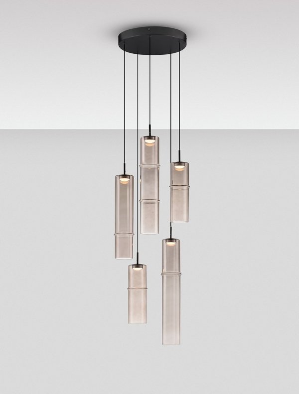 Minimalistyczna lampa wisząca LED szklana tuba kolor mokka uniwersalna klasyczna możliwość ściemniania SARTANO LE45164 Luces Exclusivas