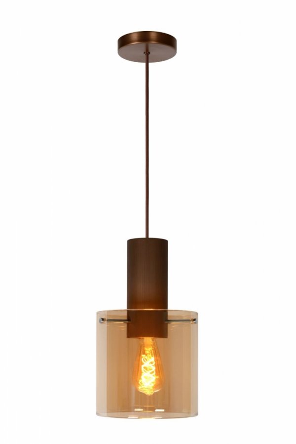 Lampa wisząca miedziana szklany bursztynowy klosz TOLEDO 74405/01/62 Lucide