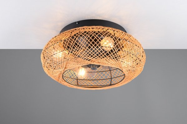 Lampa sufitowa plafon z wiatrakiem na pilot pleciona brązowa owalna boho rystykalna industrialna minimalistyczna nad stół do salonu sypialni LILLESAND R67302126 Rl