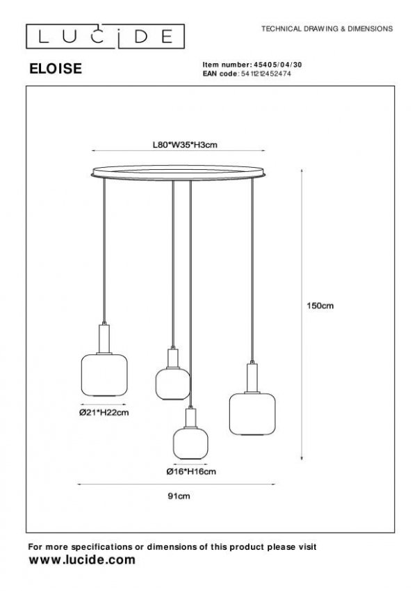 Lampa Wisząca Nowoczesna Czarna Szklany Klosz ELOISE 45405/04/30 LUCIDE