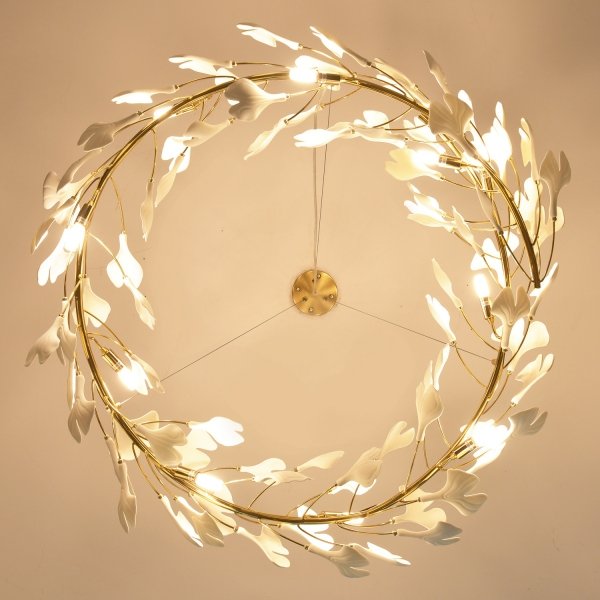 Dekoracyjna nowoczesna biała lampa wisząca ceramiczne listki 8 źródeł światła okrągła designerska boho BOTANIKA XY080P-80 Step Into Design